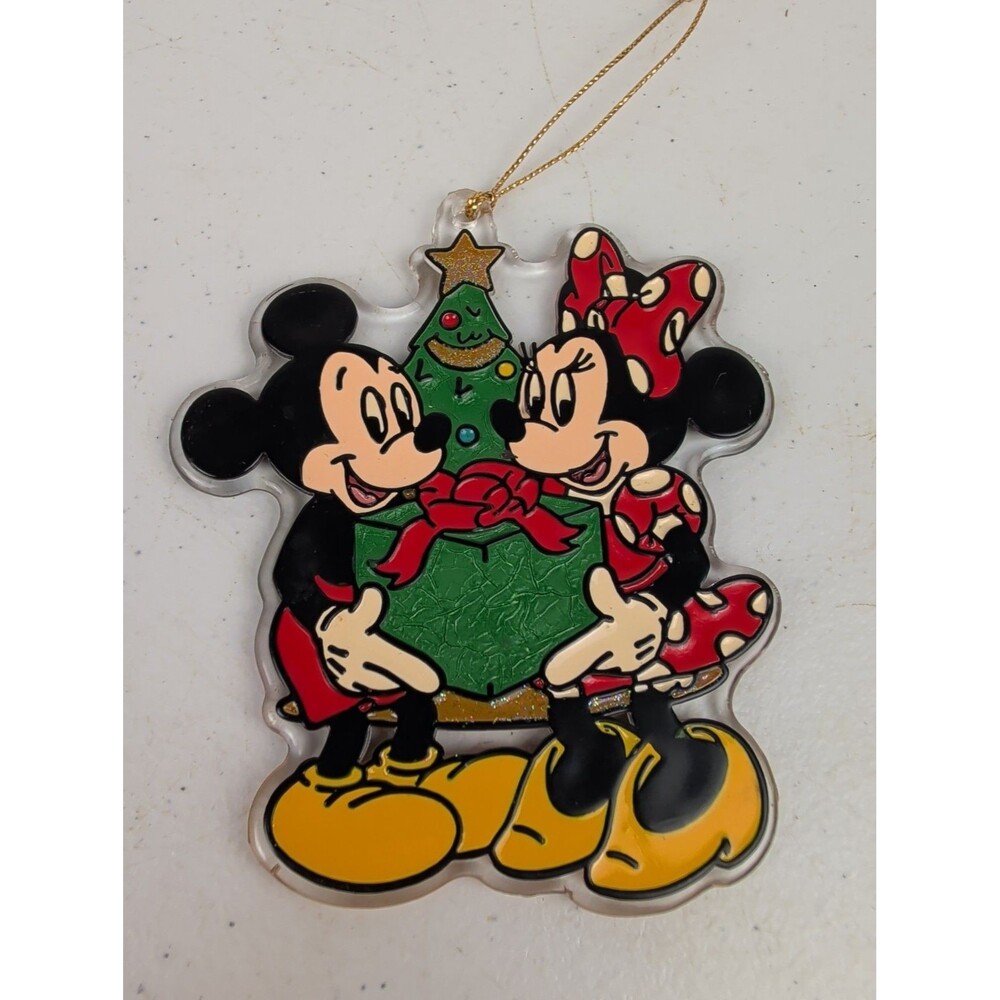 VTG Walt Disney Productions Christmas Ornament Mickey Mouse Minnie Present Tree